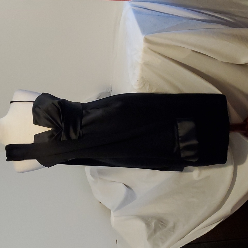 White House Black Market Black Satin Cocktail Dress with Shawl